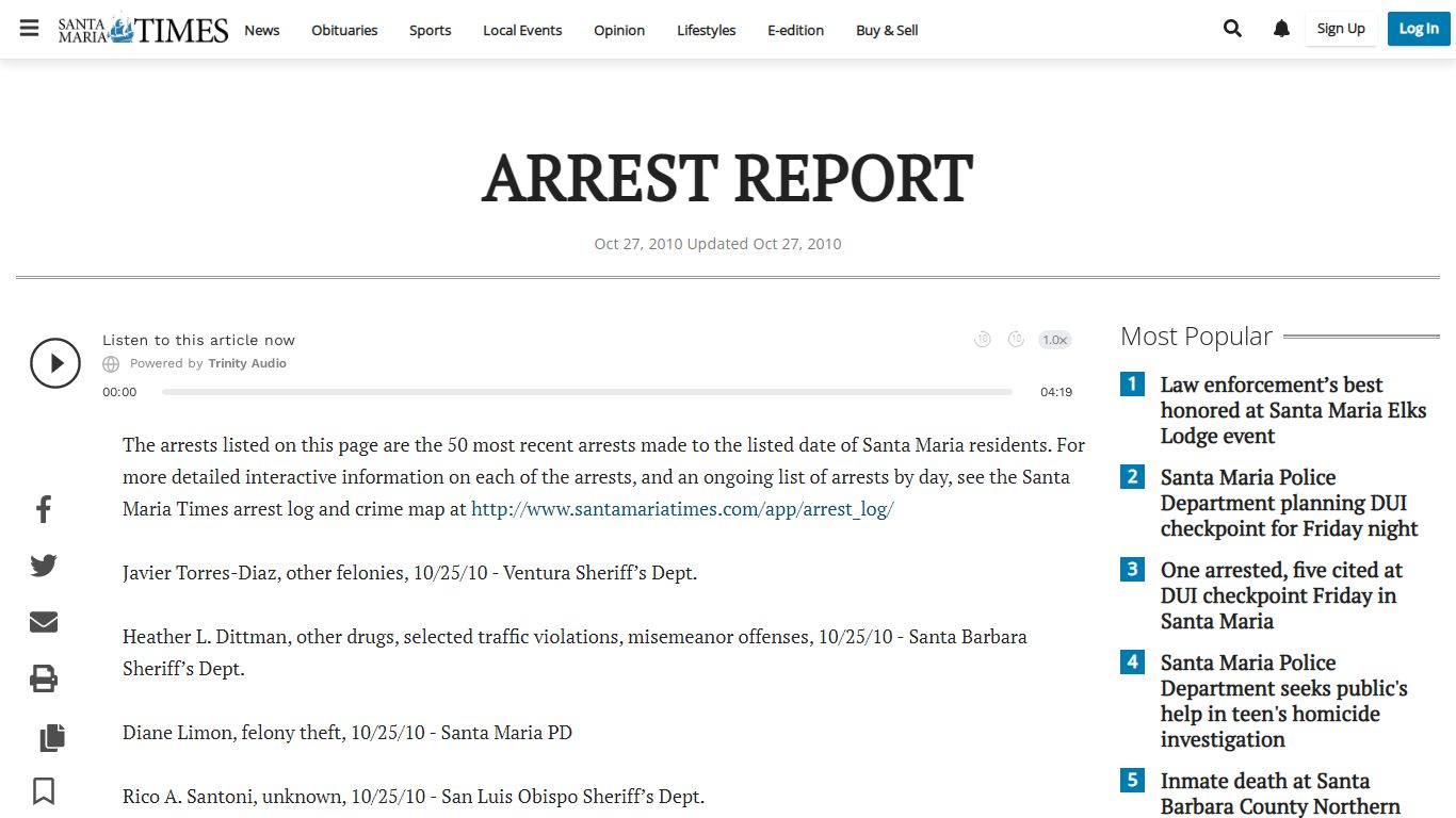 ARREST REPORT | Crime and Courts | santamariatimes.com